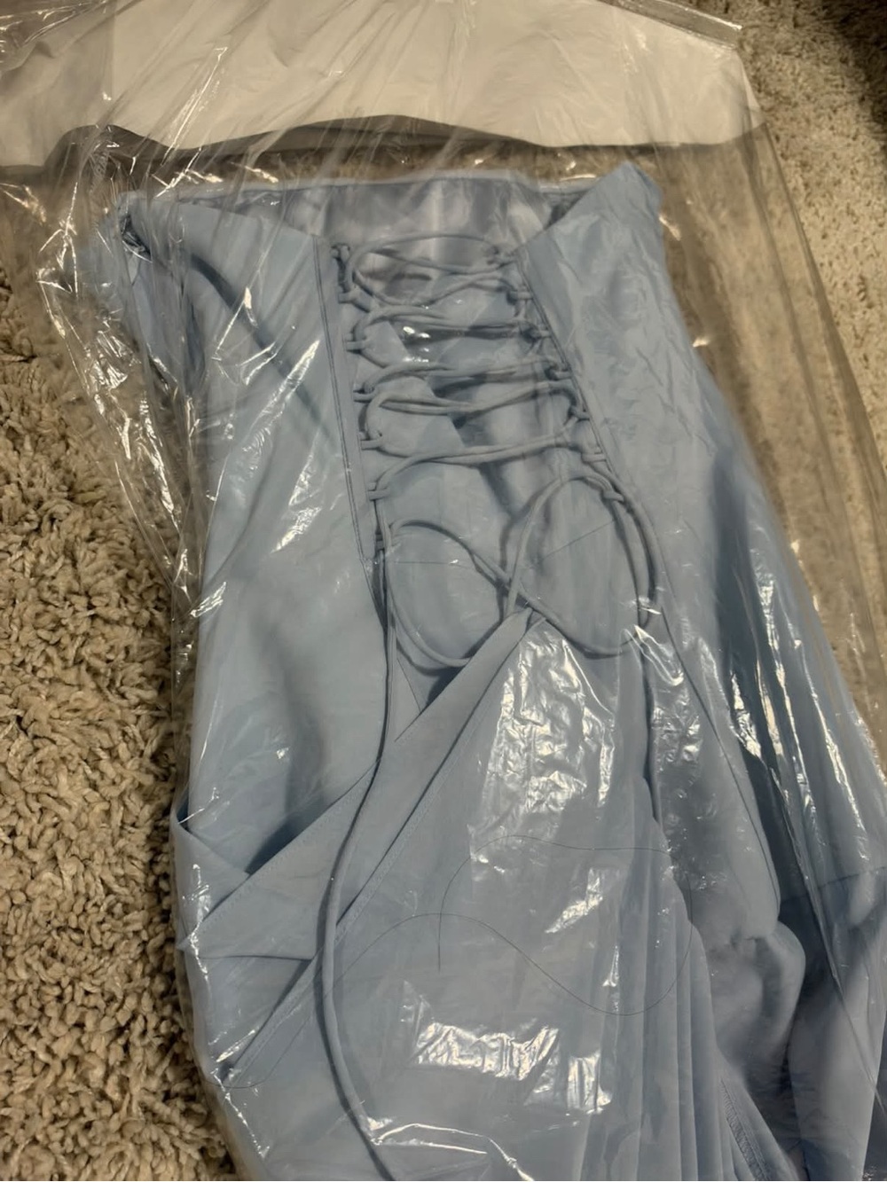 Strapless Light Blue Draped Evening Dress with High Slit - Picture 5 of 9